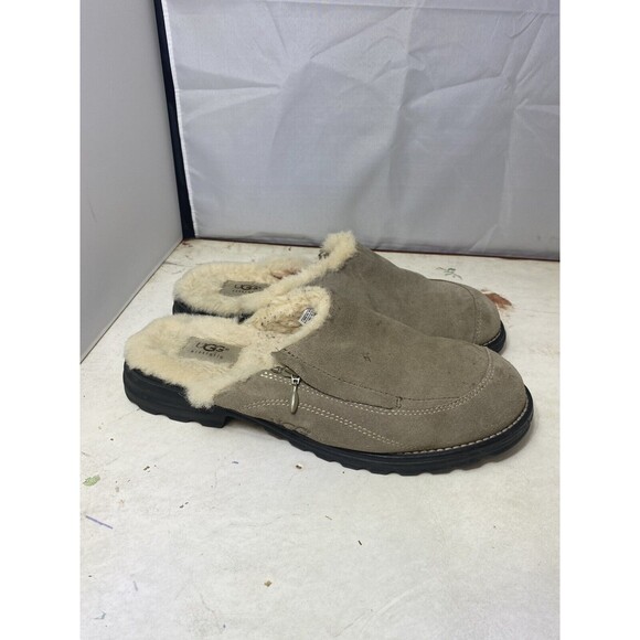 UGG Hampton Sheepskin Sand Leather Clogs Mules Slip On Slipper Women’s Sz 10 Zip - Picture 2 of 8